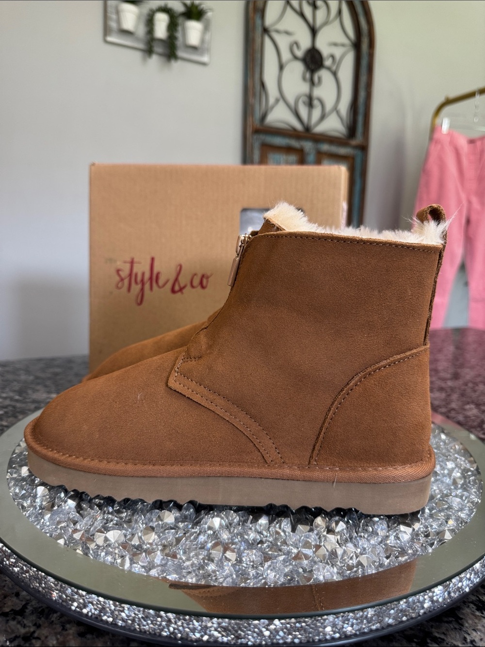 Style & Co. Chestnut Suede Fleece-Lined Ankle Boots NEW 9
